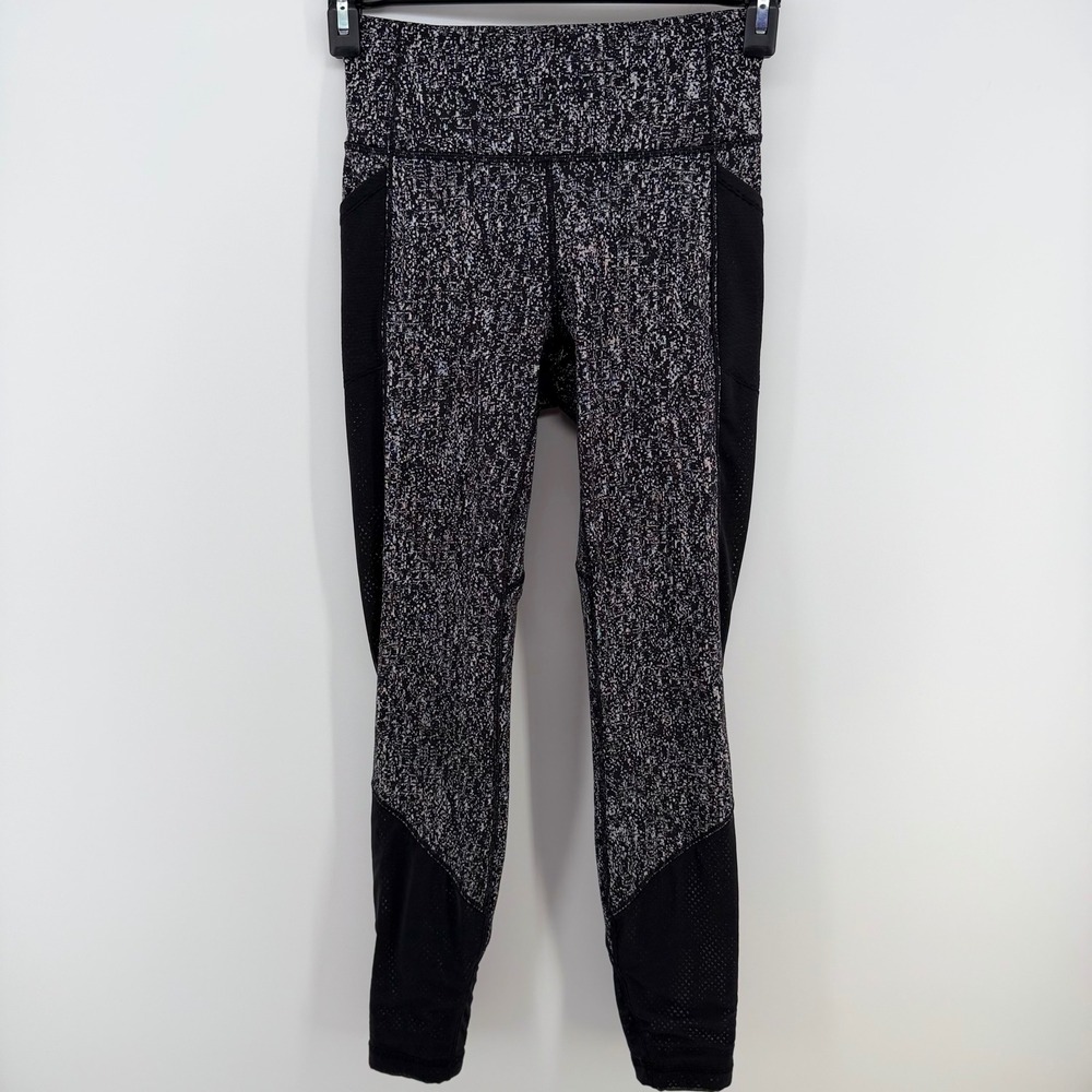 Lululemon Speed Up Tight Leggings Black White Space Dye Sz 6 27"‎ Pockets